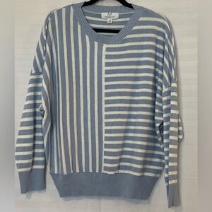 Womens Cozycore Coastal Grandma Soft Knit Stripped Crewneck Sweater Plus Size 1X